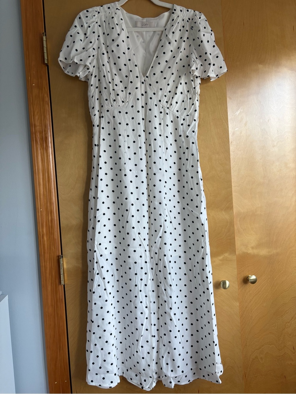 LOFT White V Neck Maxi Dress with Polka Dots